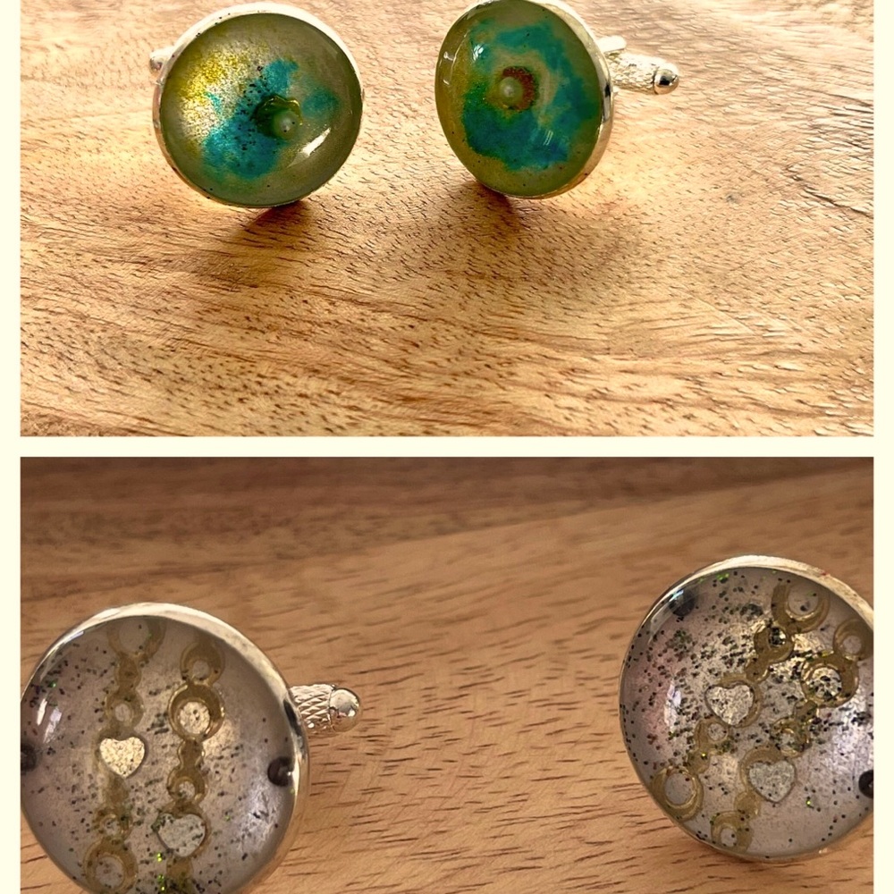Hand Made Silver Plate Resin Cufflinks